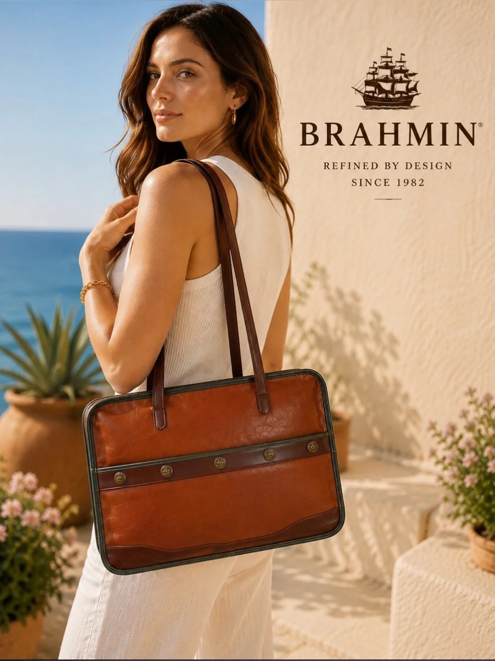 Rare Vintage Brahmin Heritage Leather Briefcase | Cognac Brown | Talon Zipper